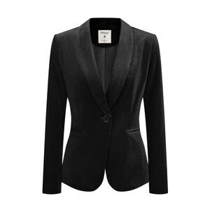 Women's Coat Solid Shawl Collar 1 Button Velvet Blazer Black